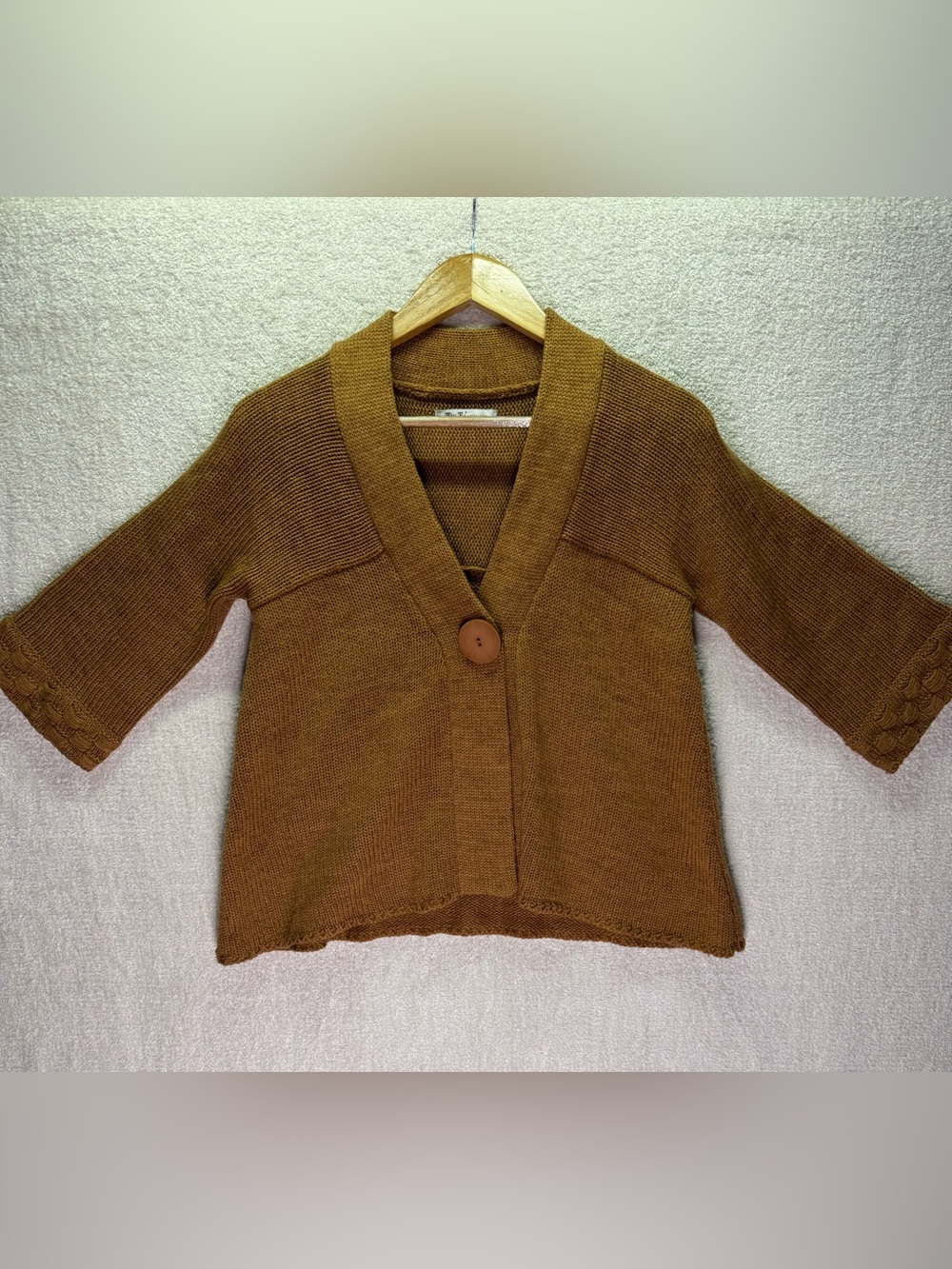 Miss Me Women's Knit Cardigan M Chestnut Brown Single Button 3/4 Sleeve